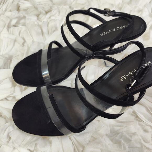 Marc Fisher Shoes Womens Size 9 Black Strappy Sandals Clear Lucite Block Heel - Picture 6 of 11